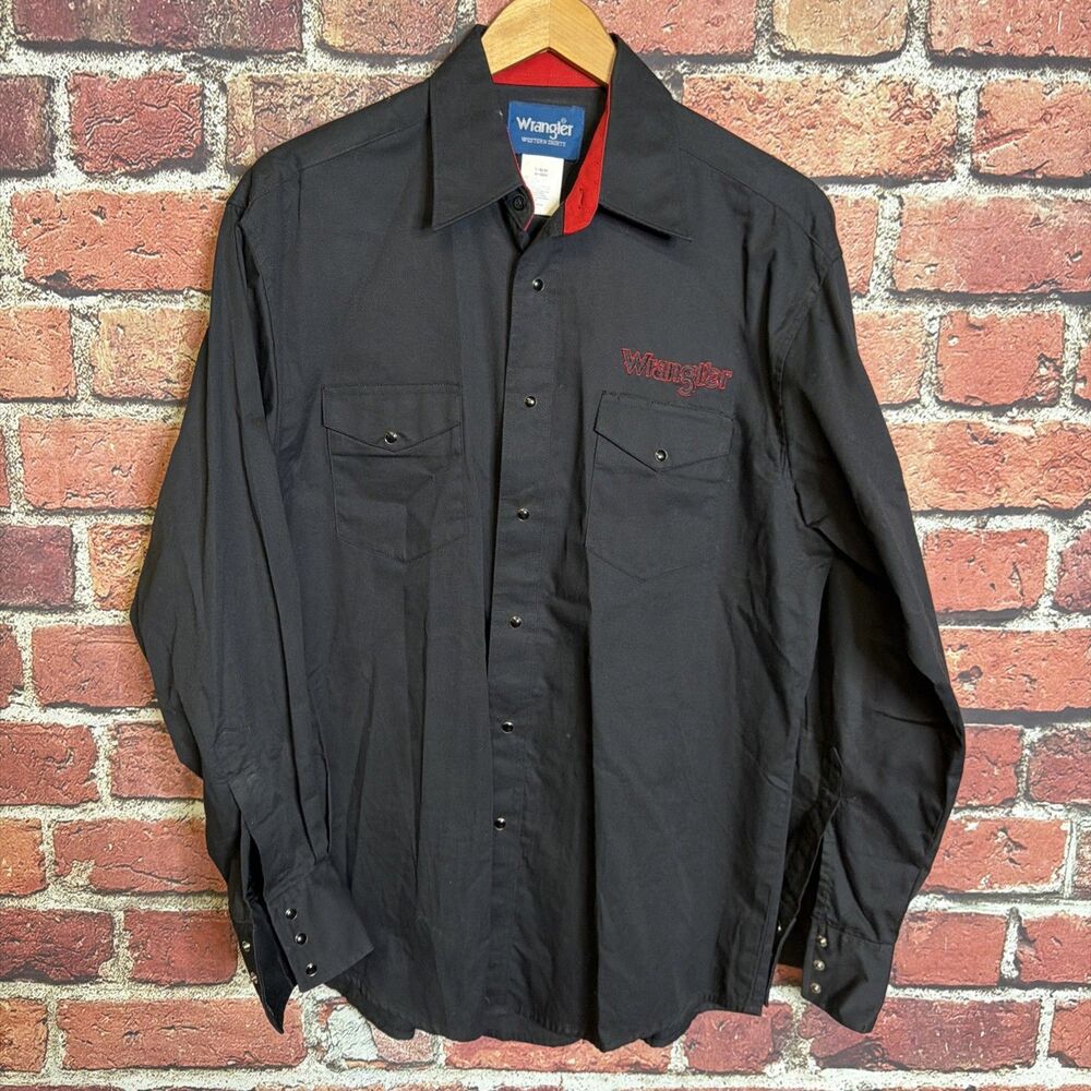 Wrangler Men's Sz M Black Pearl Snap Western Embroidered Shirt EUC